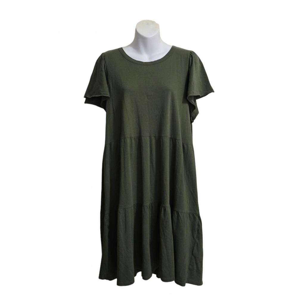 J. Crew Factory Flutter Sleeve Knit Tiered Dress In Olive Sz L